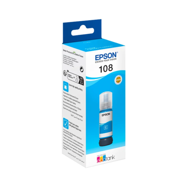 Epson 108 Cyan Ink Bottle – 7200 Pages/ 70 ml/ Cyan Color/ Ink Bottle